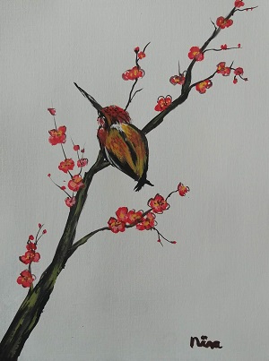 acrylic painting lesson for beginner How to Paint Red Plum Flowers and Bird 